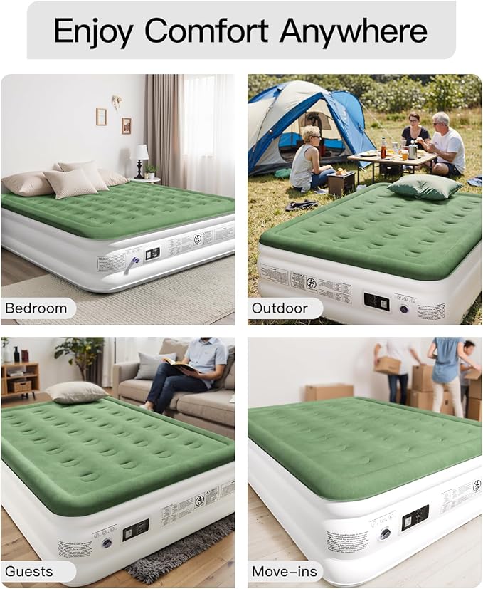 Full Size Air Mattress with Built in Pump, 18" Raised Comfort Air Bed, Upgraded Flocked Top Blow up Mattress with Carrying Bag, Inflatable Mattress for Guests & Home, AirBed, 650 lbs Max