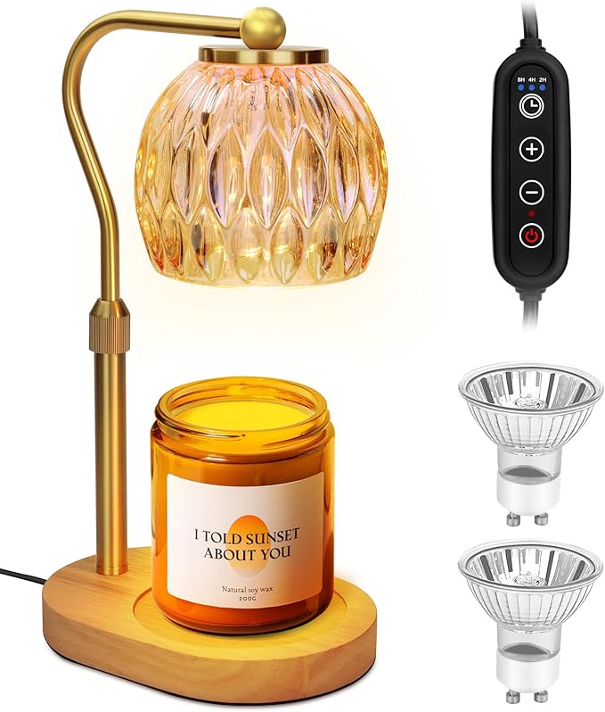 Candle Warmer Lamp, Adjustable Height Gold Candle Warmer Lamp with Timer Dimmer, Birthday Gifts for Women Mom, Dad and Fathers, House Warming Gifts New Home Room Decor, Scented Wax Candle Melt Warmer