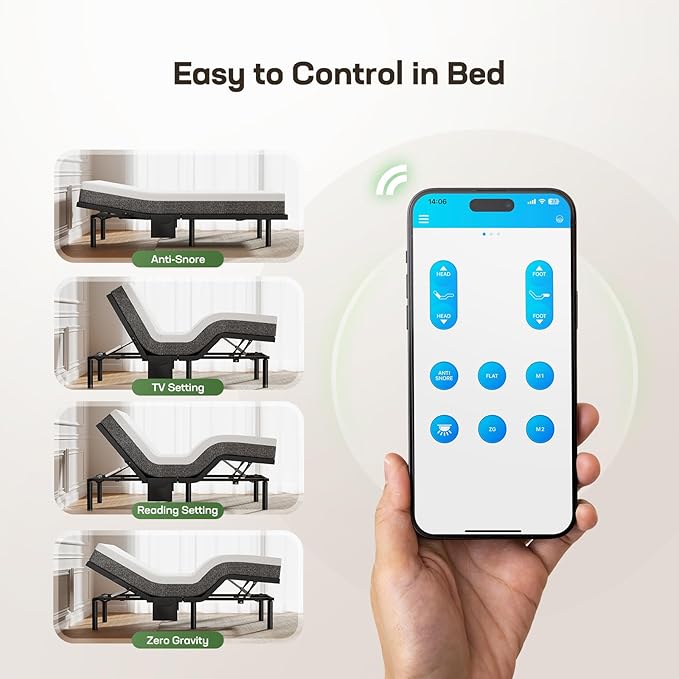 Marsail MS01-2 Twin XL Adjustable Bed Base with Massage-APP Connects Adjustable Bed Frame with 4 Height Options, 3 Minutes Fast Assembly, Wireless Control Adjustable Bed with Under-Bed Nightlight