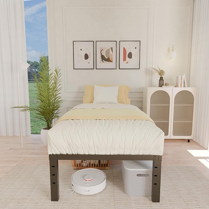 ALDRICH Metal Twin Bed Frame - 16 Inch Tall Black Basic Steel Slats Platform, Easy Assembly Heavy Duty Noise Free Bedframes, No Box Spring Needed