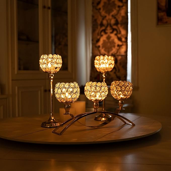 VINCIGANT Set of 3 Gold Candle Holders Wedding Table Centerpieces,Tealight Candlestick Candelabra Stand with 3 Arms for Fireplace Home Living Room Decor,Valentine's Day Housewarming