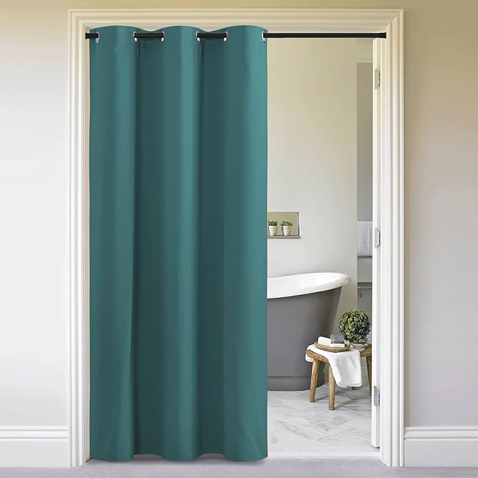 NICETOWN Privacy Room Divider Curtains for Doorway Keep Heat Out Blackout Insulated Closet Door Curtain for Bedroom Sliding Air Conditioner Cover Screen (Sea Teal, 1 Panel, 5ft Wide x 8ft Long)