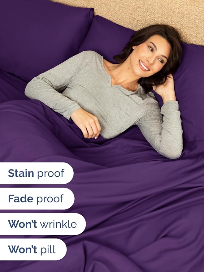 Extra Deep Split King Sheet Set - 7 Piece Breathable and Cooling Sheets - Hotel Luxury Bed Sheets Set - Easy Fit - Soft, Wrinkle Free and Comfy Sheets Set - Purple Sheet Set with Extra Deep Pockets