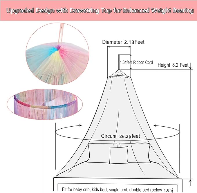 Eimilaly Princess Rainbow Bed Canopy with Stars Glow in The Dark, Bed Canopy for Girls Room Decor or Unicorn Theme Party