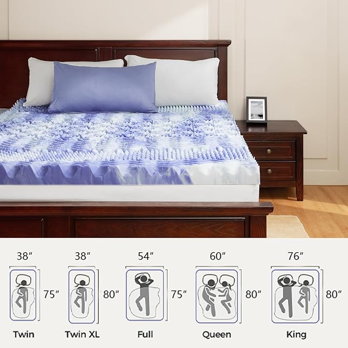 Dreamsmith 4 Inch 7-Zone Queen Memory Foam Mattress Topper, Cooling Gel Infused Foam Mattress Pad, Queen Size Bed, CertiPUR-US Certified