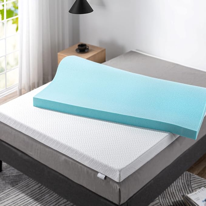 ZINUS 3 Inch Ultra Cooling Gel Memory Foam Mattress Topper with Cooling Cover, CertiPUR-US Certified, Queen, White