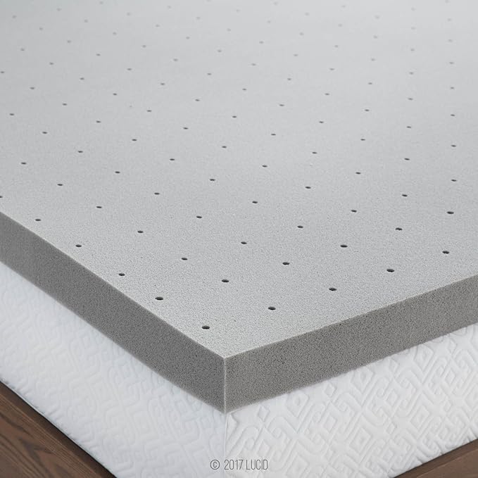 Lucid 3 Inch Ventilated Bamboo Charcoal Memory Foam Mattress Topper, CertiPUR-US Certified, Moisture and Odor Control-Twin