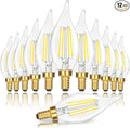 E12 Candelabra LED Light Bulbs, Dimmable 40 Watt Equivalent 5000K Bright Daylight White Candle Bulbs, 4W 460 LM Decorative CA10 Filament Chandelier Lamp Base for Bedroom Living Room Office, 12-Pack