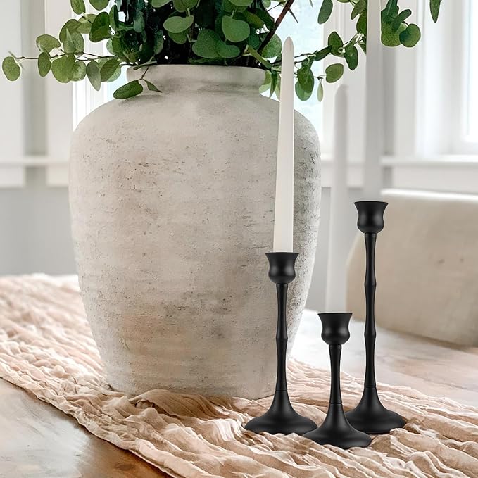 Vintage Metal Candlestick Holders, Set of 3 Black Candle Holders for Candlesticks Antique Taper Candles Stand Candle Sticks Holder for Housewarming Wedding Mantelpiece Table Centerpiece Decor