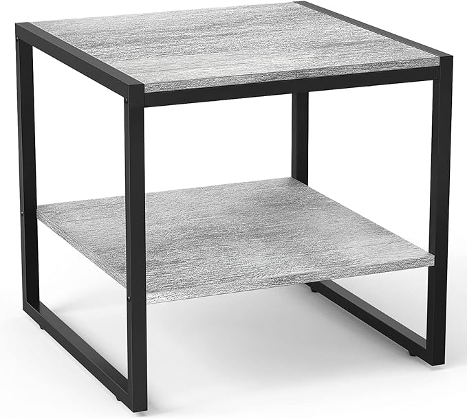Homieasy End Table, 20 Inch Square Side Table Modern Night Stand with 2-Tier Storage Shelf, Living Room Small Coffee Table, Wood Finish Bedside Table for Bedroom, Light Oak