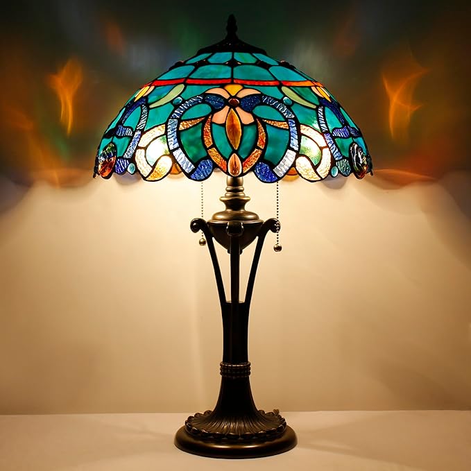 Tiffany Table Lamp Blue Green Stained Glass Desk Lamp 16X16X24 Inches Jewelry Baroque Style Reading Light