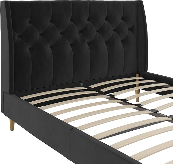 Novogratz The Her Majesty Upholstered Bed, Queen, Black Velvet