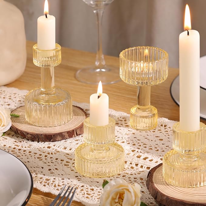 Candlestick Holders Bulk, 6 Pcs Gold Combination Candle Holders Set, Crystal Candle Holders for Wedding, Table Centerpiece, Home Decoration