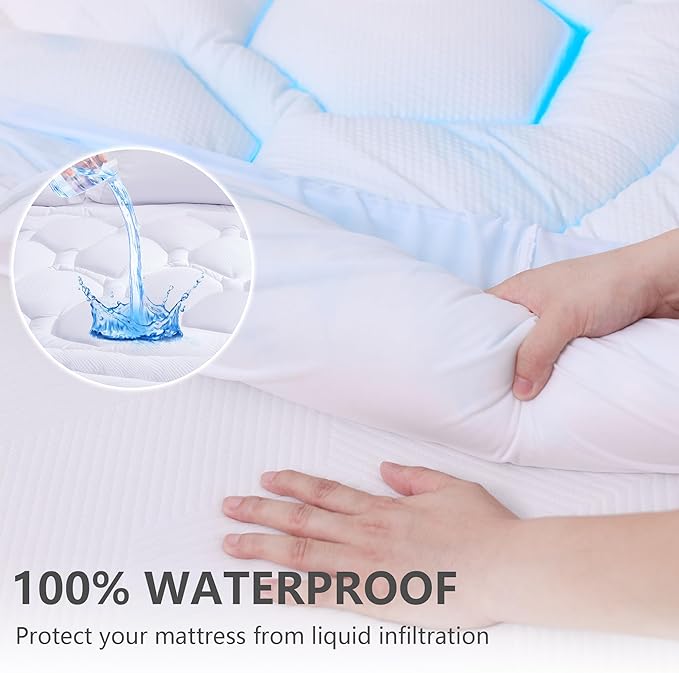 Queen Size Mattress Pad Waterproof, Pillow Top Cooling Mattress Topper Cover, Quilted Fitted Mattress Protector Washable, Deep Pocket 8-21" (60x80 inch, White)