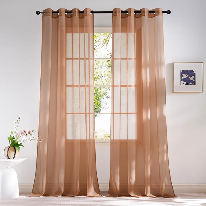 NICETOWN Terracotta Sheer Curtains, Grommet Voile Sheer Window Treatments Airy & Elegant with Light Filtering for Kids Room/Living Room, Set of 2, W54 x L84
