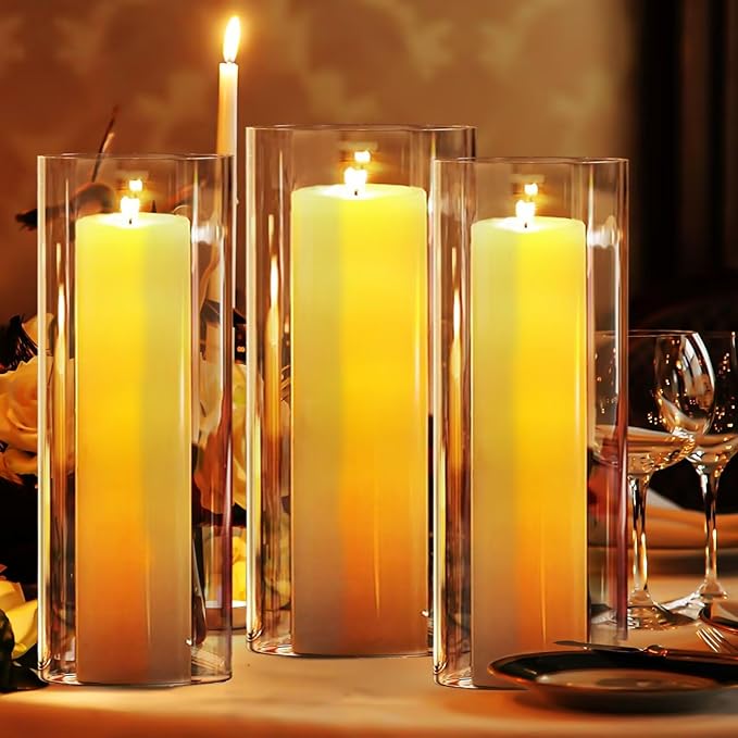 Humicane Candle Holder,Open Ended Glass Candleholder Multiple Size Choices,Clear Cylinder GlassCandle Holder for Wedding Centerpieces,Home Decor(3pcs:8x4", 3pcs: 8x3.5")