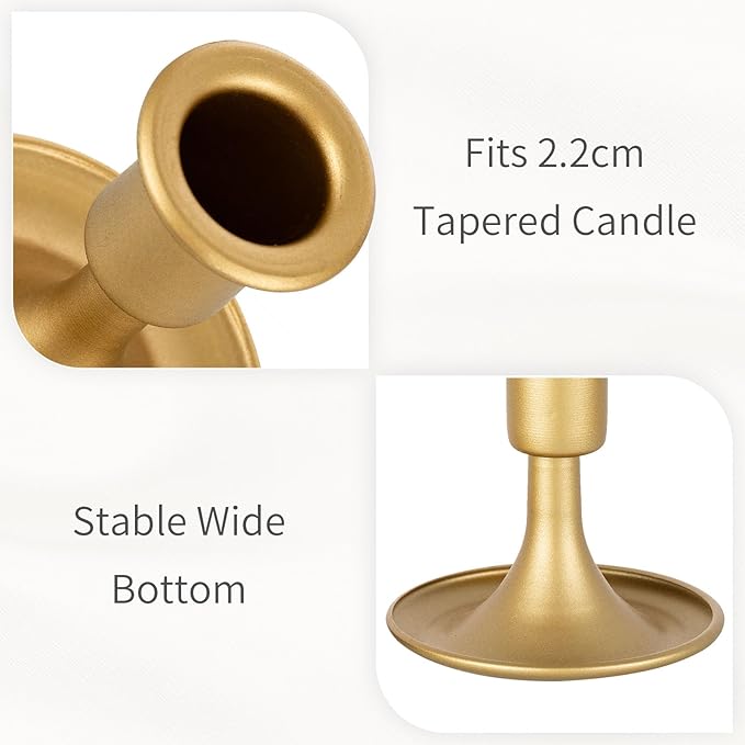 Gold Taper Candle Holder Vintage: Small Candle Sticks Holder Decor Brass Candlestick Holders for Home Dinning Table Wedding Centerpiece Holiday Party Chrismas Mantel Set of 2