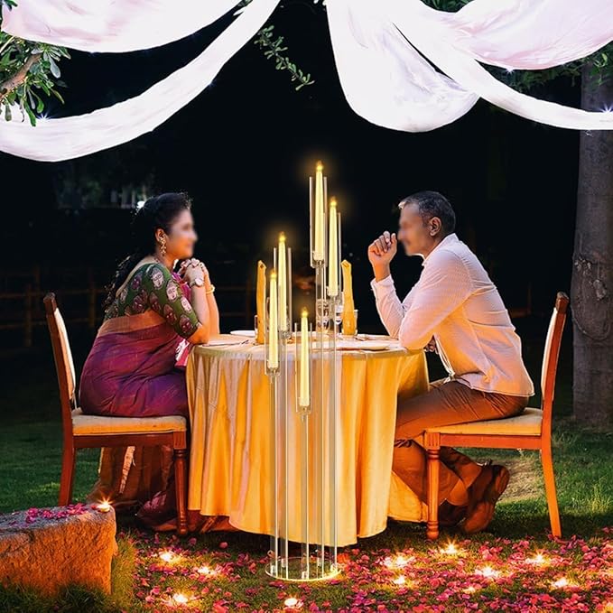 6pcs 5 Arm Candelabra,Acrylic Clear Floor Candelabra for Wedding Decor Tall Candle Holder for Table Centerpiece Ceremony Party Home Decoration, Fit 0.8 LED Candle