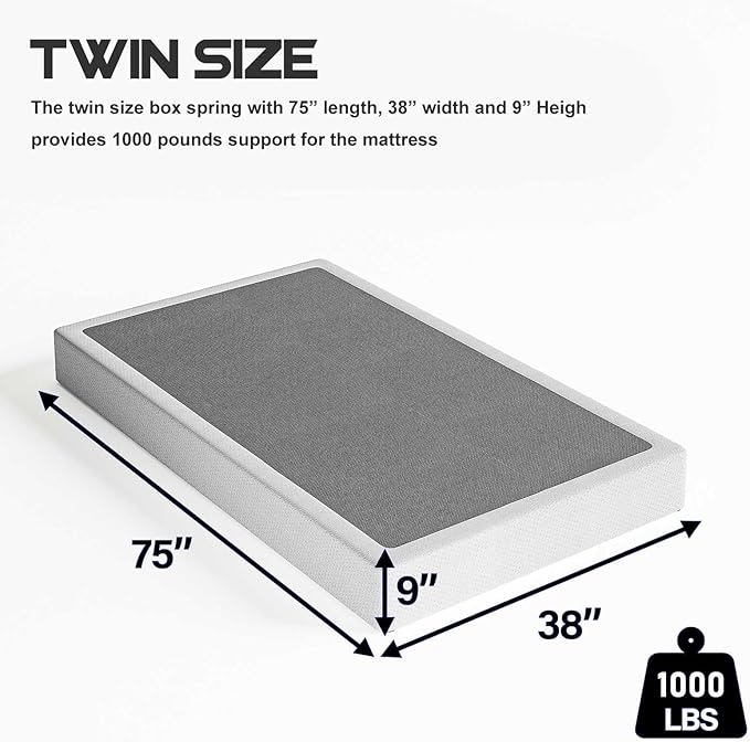 ZIYOO Twin Box Spring and Cover 9 Inch High Profile Metal Boxspring, Easy Assembly,Mattress Foundation/Heavy Duty Metal Steel Structure/Quiet Noise-Free