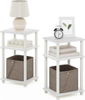 Furinno JUST Night Stand Set of 2, 3-Tier Turn-N-Tube Nightstand, Toolless Bedside Tables, End Table, Side Table with Open Storage for Bedroom, Living Room, Bathroom, White