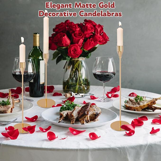 Gold Candlestick Holders Bulk, Taper Candles Holder for Table Centerpiece Set of 18 Metal Candle Sticks Holders Stand Candelabra Candle Holder for Christmas, Wedding, Dinning, Home Decor
