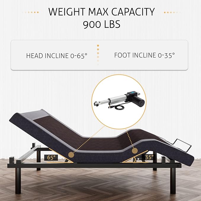 SHA CERLIN Queen Size Ergonomic Adjustable Bed Base, Upholstered Bed Frame with Upholstered Motor, Motorized Head and Foot Incline, Wireless Remote Control, Assembly Required, Bed Base Only
