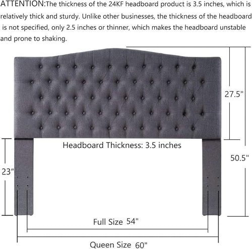 24KF Upholstered Tufted Button Linen Fabric Headboard,Comfortable Fashional Headboard Queen/Full Size,Dark Gray