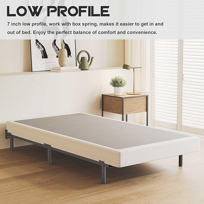 7 Inch Twin Bed Frame, Compatible with Most Brand Box Spring Or Mattress, 6-Leg Support Bed Base, Noise-Free, Easy Assembly, Black