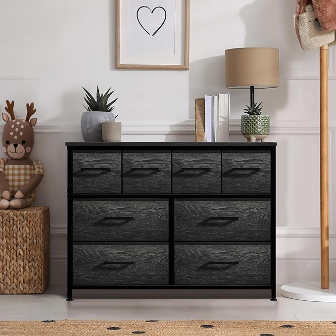 Sorbus Dresser with 8 Faux Wood Drawers - Chest Organizer Unit with Steel Frame Wood Top & Handle Easy Pull Fabric Bins for Clothes - Large Storage Furniture for Bedroom Hallway, Living Room & Closet