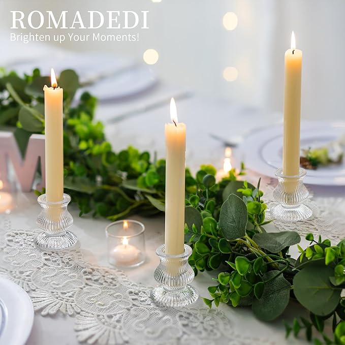 Romadedi Glass Candle Holder for Candlestick - 10 Pcs Clear Small Tapered Candle Holder Decor Bulk Wedding Table Centerpiece for Candle Sticks Christmas Party Living Room Dinner Advent