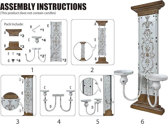 AIM & GGKK Large Wall Candle Sconce Holder,Set of 2 Wall Mounted Candle Holder for Home,Living Room, Dining Room,Rustic Farmhouse Boho Decorations