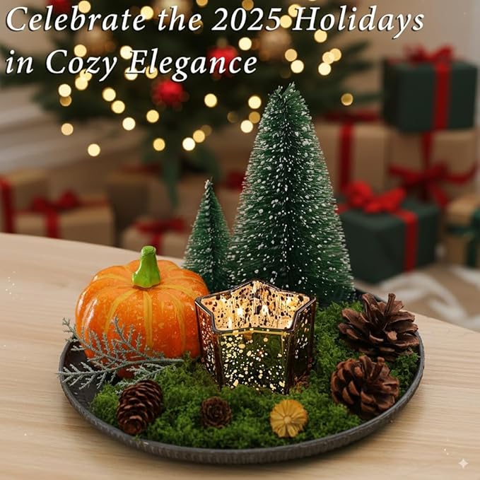 Letine 8pcs Gold Star Candle Holders Set - Elegant Tea Light & Votive Holders for Diwali, Weddings, Fall Decor - Mercury Glass Star Jars with Celestial Glow(2.44" Height)