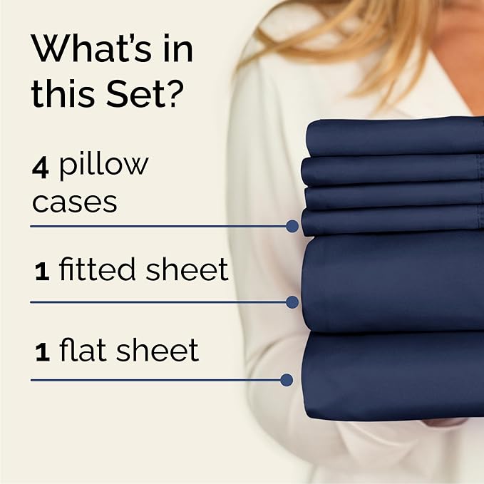 Cal King 6 Piece Sheet Set - Comfy Breathable & Cooling - Ultra Soft Hotel Luxury Bedding Set w/ 8-16 Inch Deep Pockets - 1 Flat & 1 Fitted Sheet & 4 Pillowcases - Wrinkle Free & Easy Care - Navy Blue