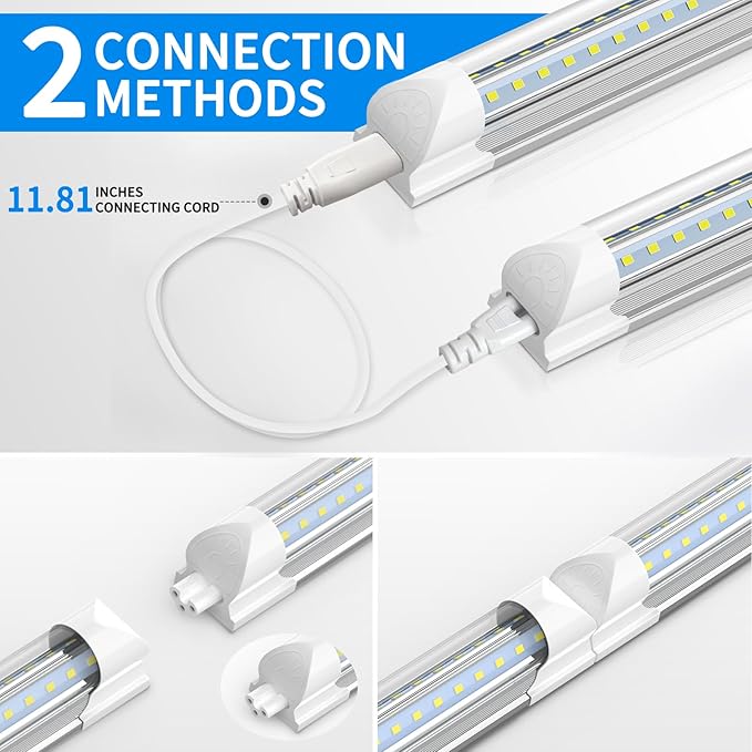 CNSUNWAY LED Shop Lights 2FT, (6 Pack) 20W High-Efficiency Under Cabinet Lighting (6500K Cool White), V-Shaped Linkable T8 Tube Light Fixtures – Shop Light for Workbench, Kitchen, Workshop, ETL Listed