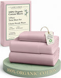 LANE LINEN Eco Friendly 100% Organic Cotton Twin Sheet Set, Hotel Quality Premium Bedding Sheets & Pillowcases Set Twin Size, Soft & Comfy Percale Sheets, Machine Wash Bed Sheets- Sepia Rose