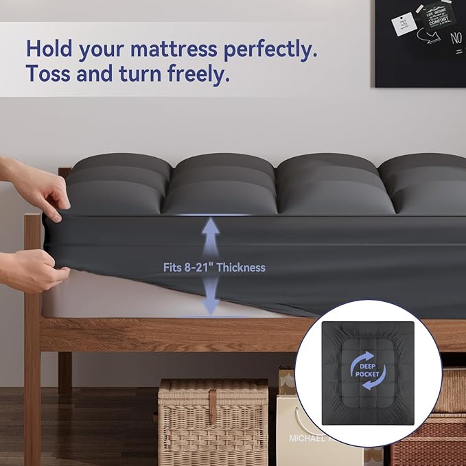 ELEMUSE Twin XL Grey Mattress Topper for College Dorm, Extra Long Twin Mattress Pad Cover for Back Pain, Plush Soft Pillowtop with Elastic Deep Pocket, Overfilled Down Alternative Filling