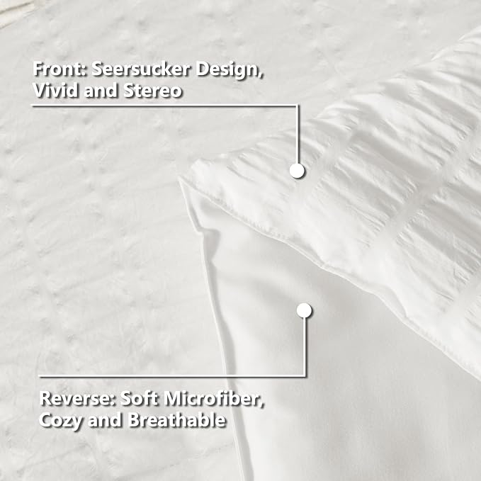 CozyLux California King Comforter Set with Sheets 7 Pieces, White Seersucker Bed in a Bag Cal King Luxury Soft Bedding Sets with Down Alternative Comforter, Sheets, Pillowcases & Shams for All Season