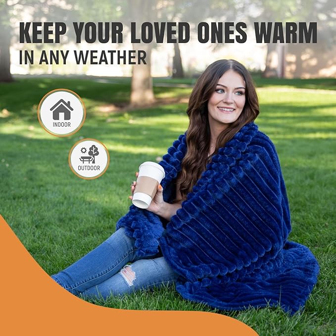 GO Premium Comfy Soft Queen Blanket - Navy Blue Fleece for Couch, Bed, Living Room, Bedroom - Large (90x90 Inches)
