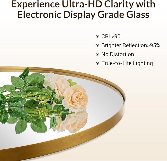 ANDY STAR Round Gold Mirror 30 inch, Brass Mirror with Brushed Gold Frame, Wall Mounted Stainless Steel Metal Frame Round Mirror for Bathroom, Living Room, Bedroom