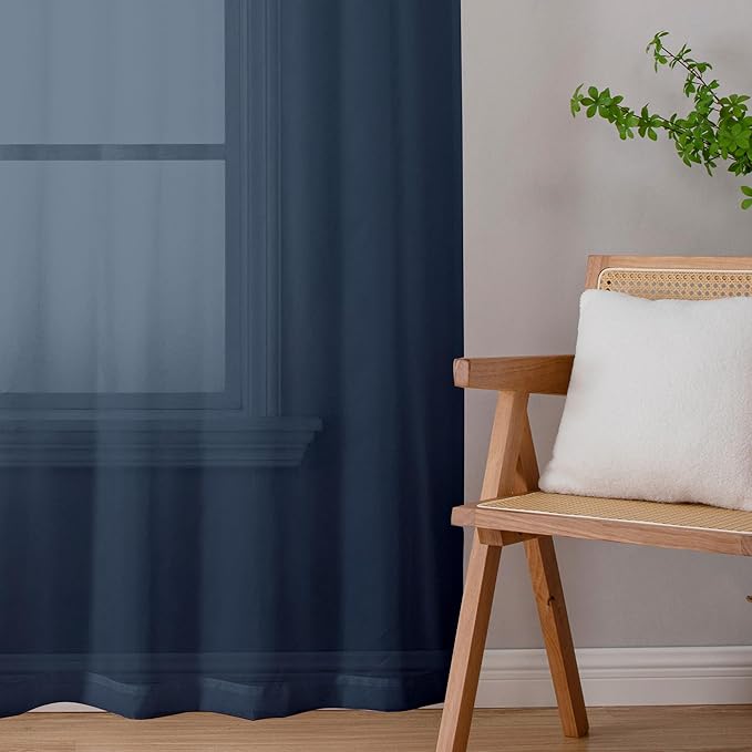 Chyhomenyc Navy Blue Sheer Curtains 78 Inches Long 2 Panels Set for Living Room, Light Filtering Voile Lightweight Bedroom Curtains, Rod Pocket Solid Window Treatment Drapes, Each 42W x 78L