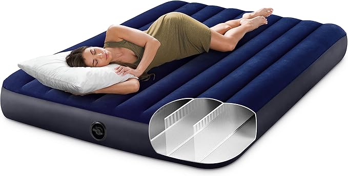 Intex 64759E Dura-Beam Standard Downy Air Mattress: Fiber-Tech – Queen Size – 10in Bed Height – 600lb Weight Capacity – Pump Sold Separately