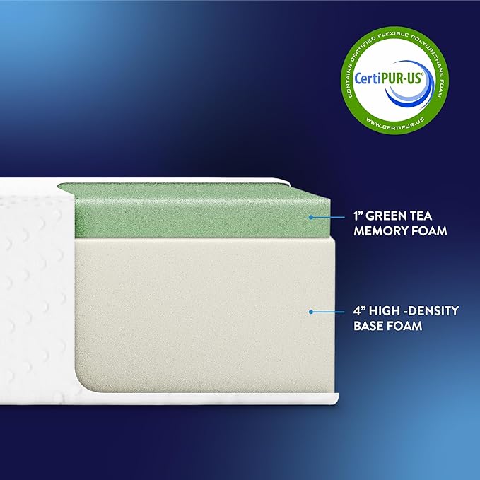 Best Price Mattress 5 Inch Twin Mattress, Green Tea Memory Foam Mattress for Kids and Adults, Bunk Bed, Trundle, Day Bed Compatible, Medium Firm Mattress, Bed-in-A-Box