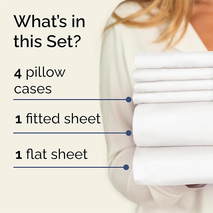 Queen 6 Piece Sheet Set - Comfy Breathable & Cooling - Soft Hotel Luxury Bedding Set with 8-16 Inch Deep Pockets - 1 Flat & 1 Fitted Sheet & 4 Pillowcases - Wrinkle Free & Easy Care - Antique White
