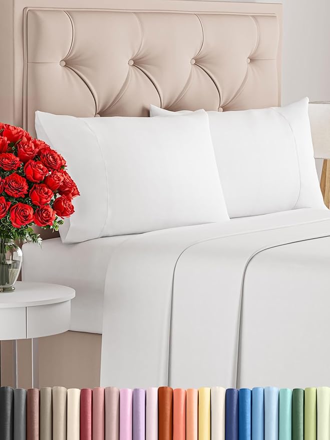 Twin 4 Piece Sheet Set - Comfy Breathable & Cooling - Ultra Soft Hotel Luxury Bedding Set with 8-16 Inch Deep Pockets - 1 Flat & 1 Fitted Sheet & 2 Pillowcases - Cozy, Wrinkle Free & Easy Care - White