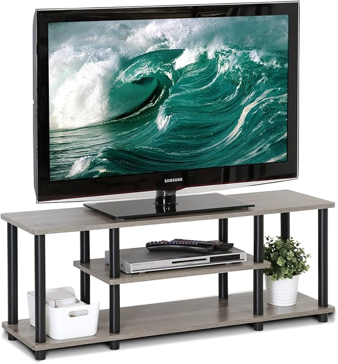 Furinno Turn-N-Tube No Tools 3D 3-Tier Entertainment TV Stand up to 50 inch TV, Round Tubes, French Oak Grey/Black