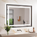 LED Bathroom Mirror,40"x32" Mirror with Black Frame, Front Light and Backlit, Stepless Dimmable, Anti-Fog, Shatter-Proof, Memory, 3 Colors, LED Vanity Mirror