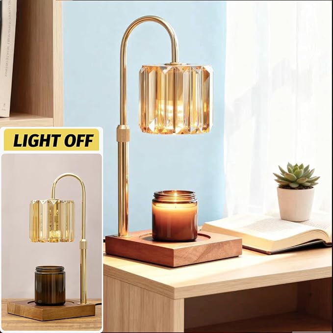 Candle Warmer Lamp with Timer, Dimmable Electric Candle Wamer Adjustable Height, Glass Modern Candle Melter Lamp, Amber, Gifts for Women Mom