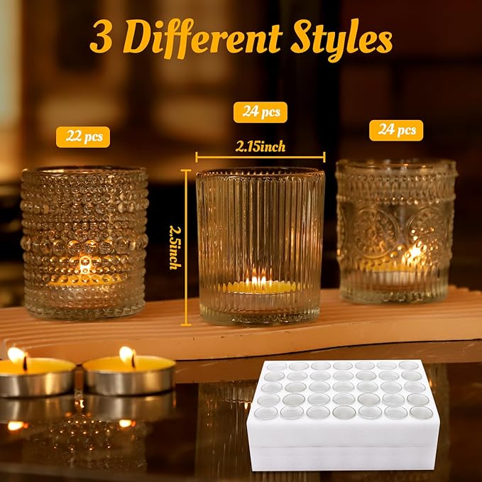 70pcs Assorted Votive Candle Holders - Clear Glass Tea Lights Candle Holder in Bulk, Tealight Candle Holder for Table Centerpiece Wedding Decor Home Decoration
