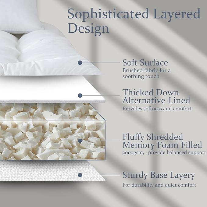 WhatsBedding 5 Inch Memory Foam Mattress Topper King for Pressure Relief, 100% Cotton Cover, Comfort Supportive Pillow Top Mattress Topper, 2000GSM Fluffy Shredded Memory Foam Filled