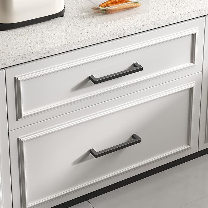 goldenwarm 30 Pack 3-3/4 Inch Black Cabinet Handles Matte Black Drawer Pulls Stainless Steel Cabinets Hardware Square Bar Modern for Kitchen Bathroom Cupboard